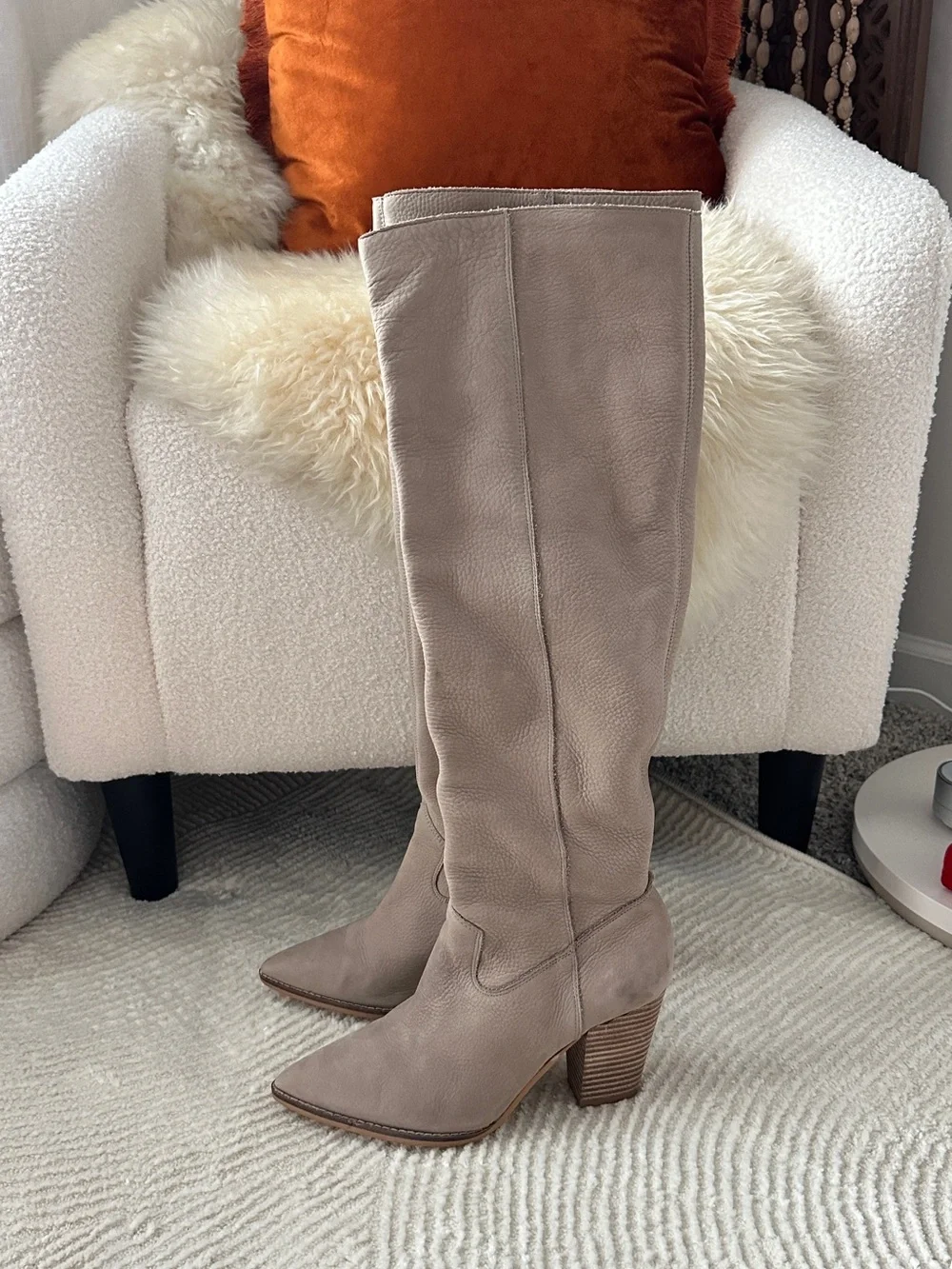 Lucky Brand Tall Leather Western Boots in Taupe Greige Size 8.5M